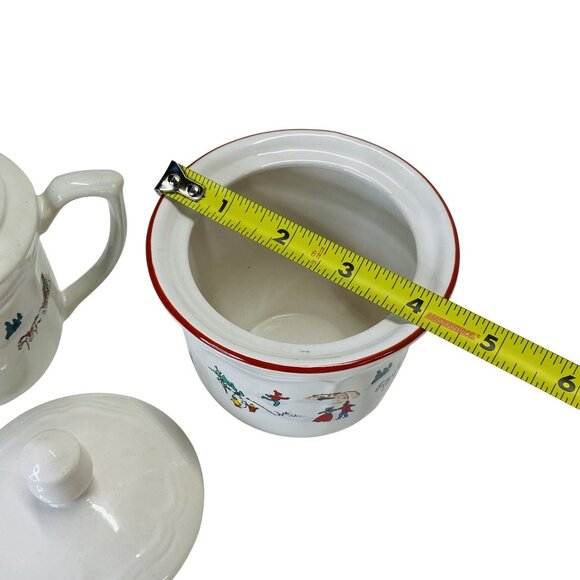 Vintage Christmas Farberware Ceramic Sugar Bowl Creamer Set With Lid Snowman - Picture 4 of 7